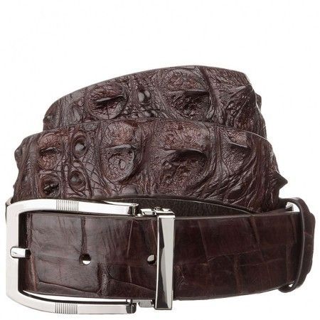 Чоловічий темно-коричневий ремінь зі шкіри крокодила CROCODILE LEATHER 18178 купити недорого в Ти Купи