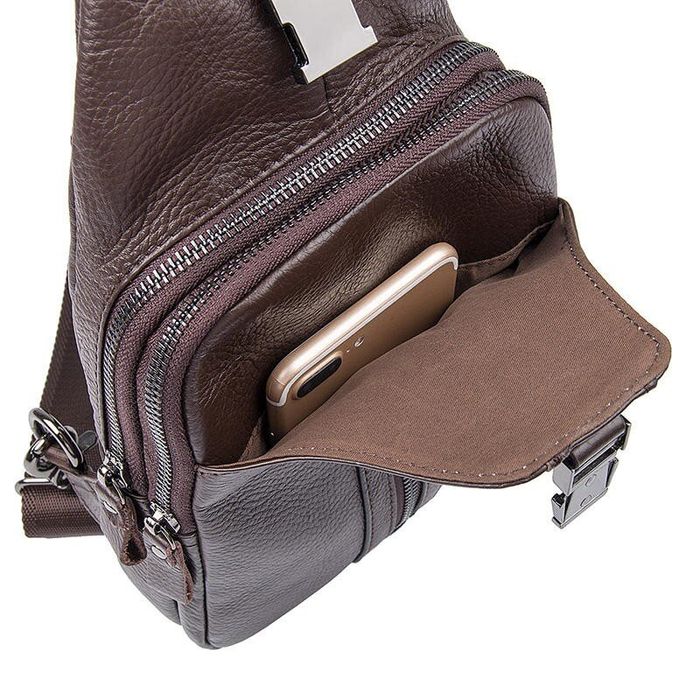 Мужская коричневая кожаная сумка-слинг John McDee jd4007c купити недорого в Ти Купи