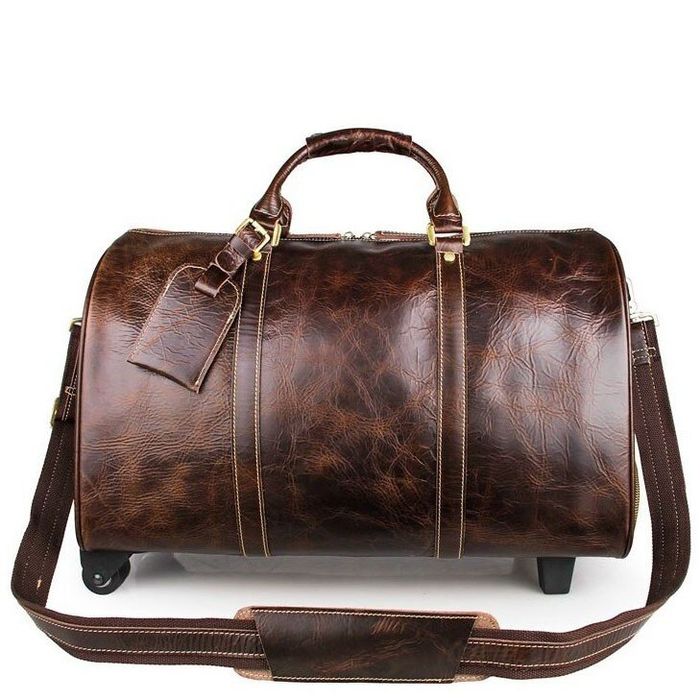 Дорожная кожаная сумка на колесах Vintage 14254 Темно-коричневый купить недорого в Ты Купи