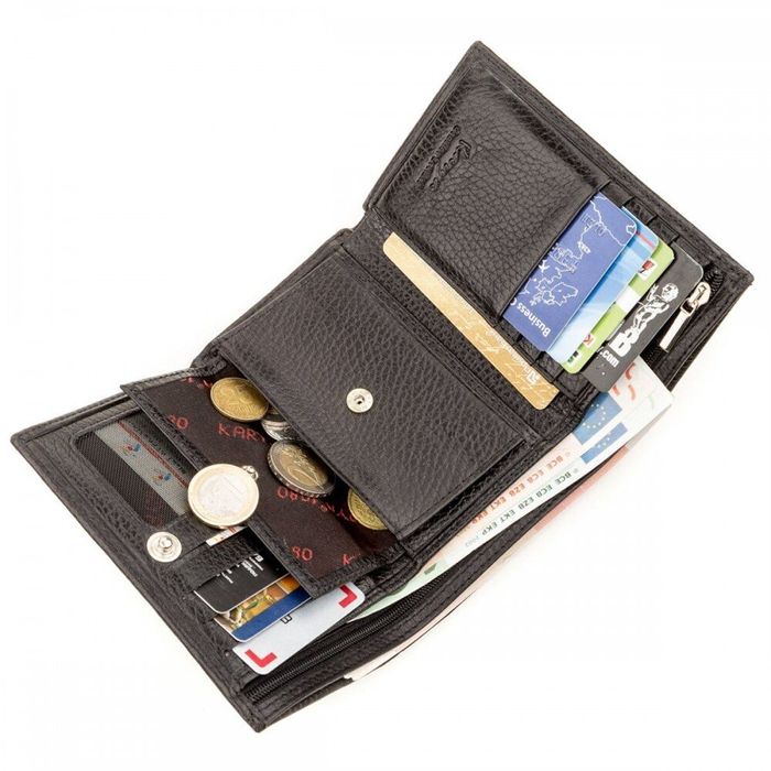 Чоловічий чорний гаманець з натуральної шкіри KARYA 17238 Чорний купити недорого в Ти Купи