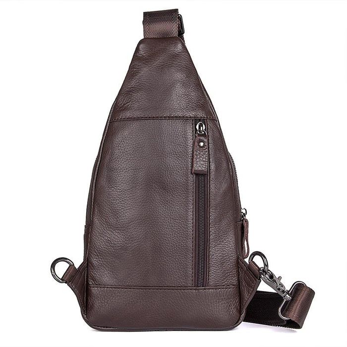 Мужская коричневая кожаная сумка-слинг John McDee jd4007c купить недорого в Ты Купи