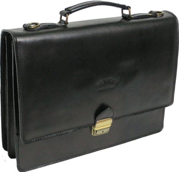 Мужской черный портфель из натуральной кожи Rovicky AWR-2 купить недорого в Ты Купи
