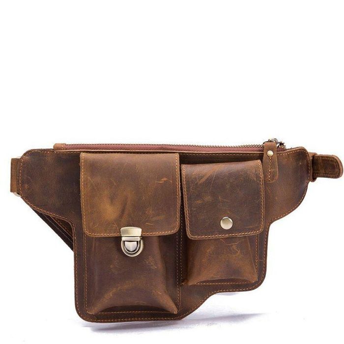 Кожаная коричневая сумка на пояс Bexhill bx2068 купить недорого в Ты Купи