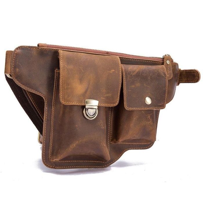 Кожаная коричневая сумка на пояс Bexhill bx2068 купить недорого в Ты Купи