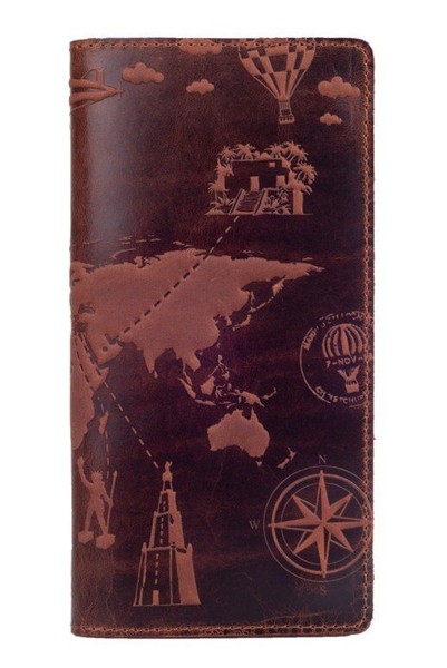 Кожаный бумажник Hi Art WP-05 7 wonders of the world коричневый Коричневый купить недорого в Ты Купи