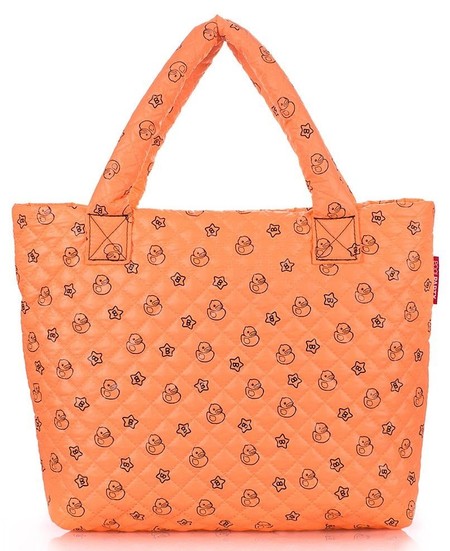Стеганая дутая эко-сумка Poolparty утята оранжевая купить недорого в Ты Купи