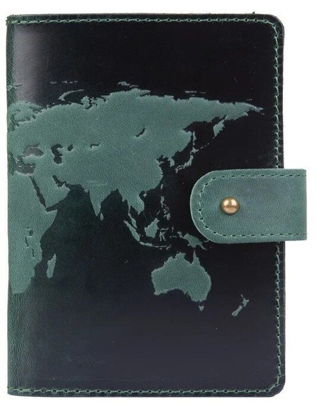 Обложка для паспорта из кожи Hi Art «World Map» PB-03S/1 Shabby Alga Темно-зеленый купить недорого в Ты Купи