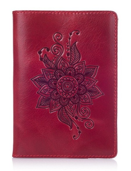 Кожаная красная обложка на паспорт HiArt PC-01 Mehendi Classic Красный купить недорого в Ты Купи