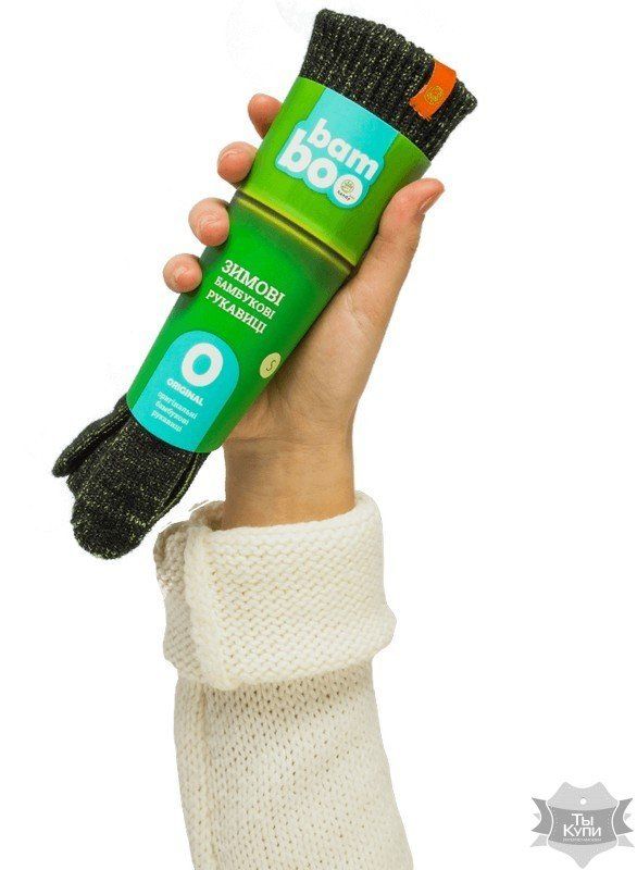 M - Зимние бамбуковые эко перчатки ORIGINAL BAMBOO черно-зеленые купити недорого в Ти Купи