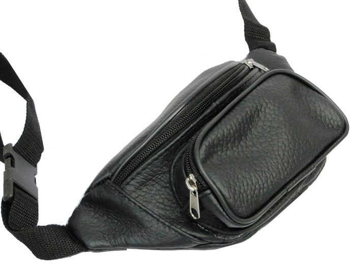 Мужская кожаная черная сумка на пояс Kangur Maly 41395 чёрный купить недорого в Ты Купи