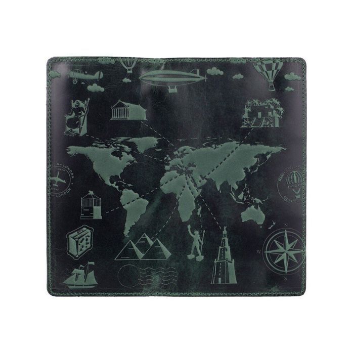 Шкіряний гаманець Hi Art WP-02 Shabby Alga 7 wonders of the world Синій купити недорого в Ти Купи