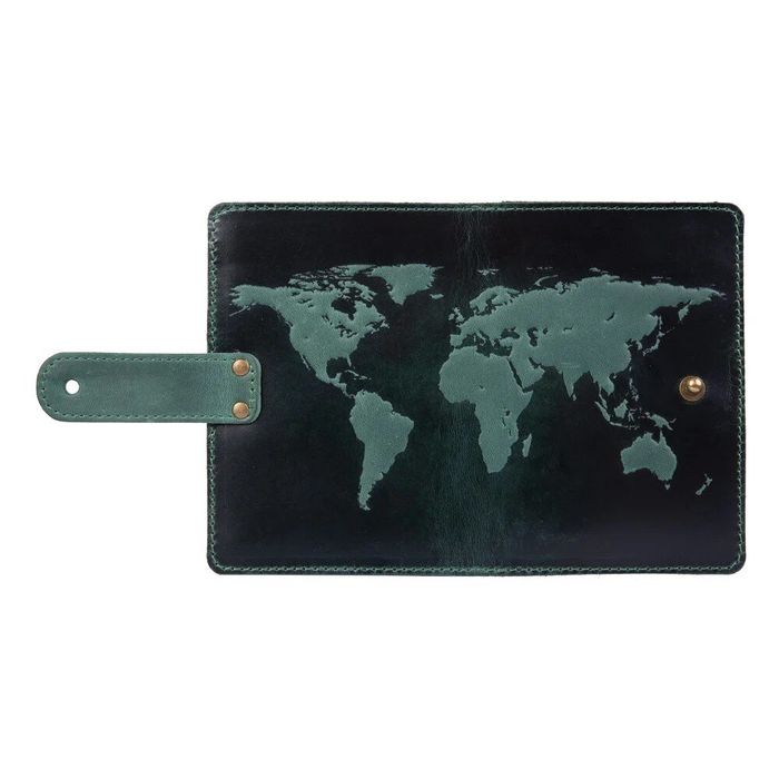 Обкладинка для паспорта зі шкіри Hi Art «World Map» PB-03S / 1 Shabby Alga Темно-зелений купити недорого в Ти Купи