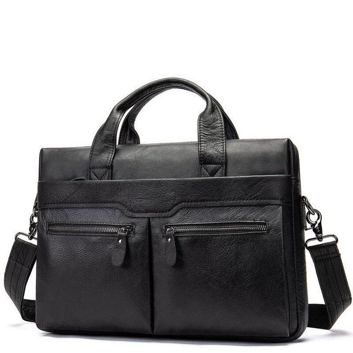 Мужская черная кожаная сумка Joynee b10-9005 black купити недорого в Ти Купи