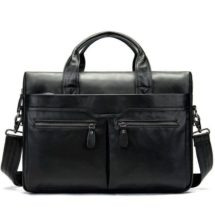Мужская черная кожаная сумка Joynee b10-9005 black купити недорого в Ти Купи