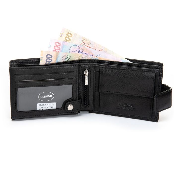 Мужской кожаный кошелек DR. BOND M8-1CK black купить недорого в Ты Купи