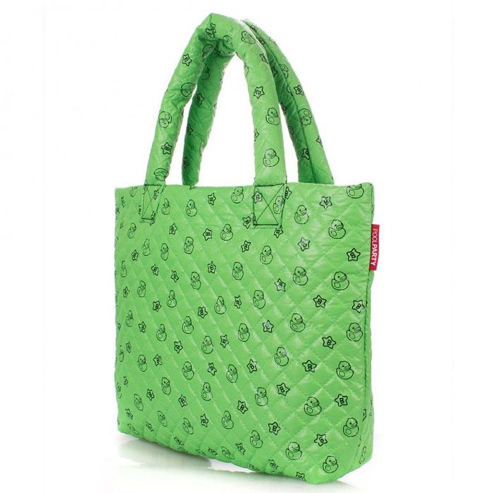 Стеганая дутая эко-сумка Poolparty утята зеленая купить недорого в Ты Купи