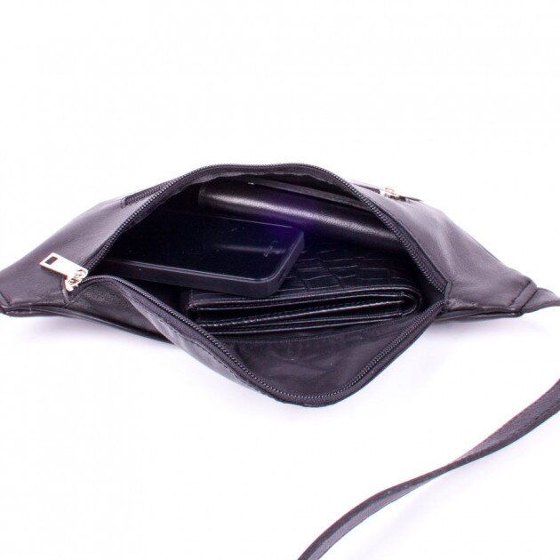 Мужская кожаная черная сумка на пояс Valenta ВС141511 купить недорого в Ты Купи