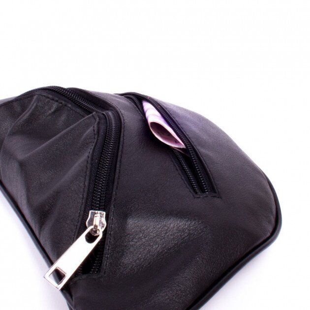 Мужская кожаная черная сумка на пояс Valenta ВС141511 купить недорого в Ты Купи