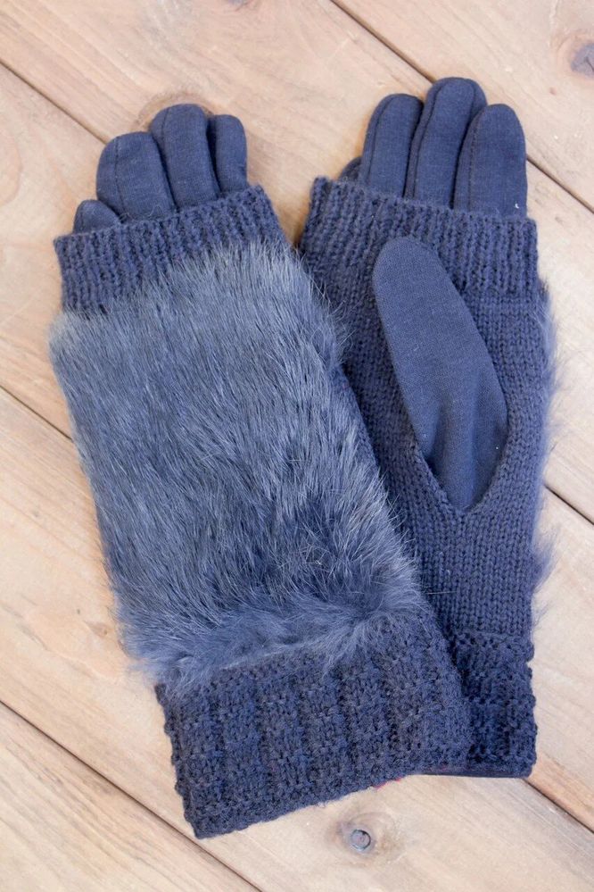 Женские перчатки комбинированные стрейч+вязка тёмно-синие 1972 купить недорого в Ты Купи