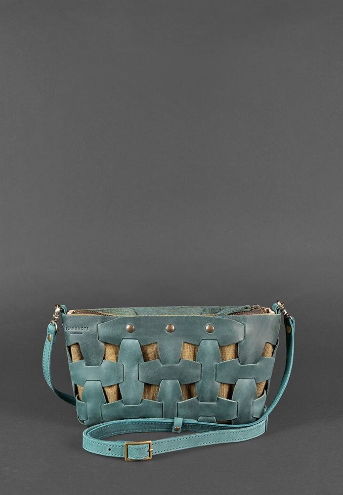 Шкіряна плетена жіноча сумка BlankNote Пазл S зелена Crazy Horse BN-BAG-31-IZ купити недорого в Ти Купи