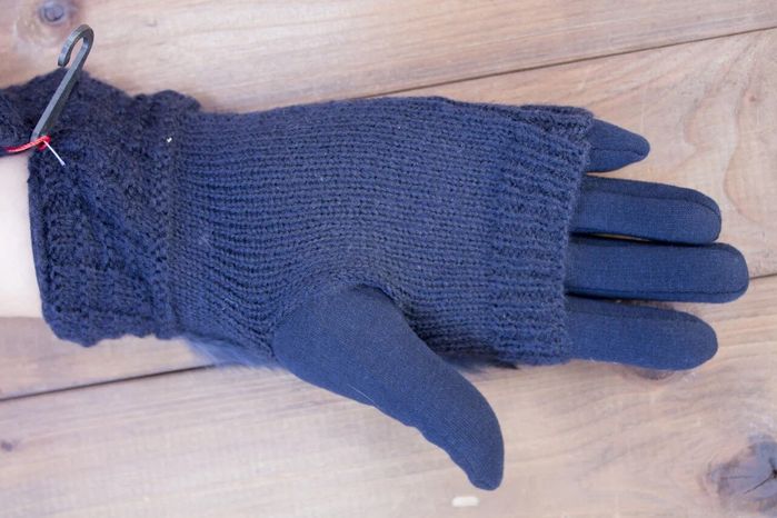Женские перчатки комбинированные стрейч+вязка тёмно-синие 1972 купить недорого в Ты Купи