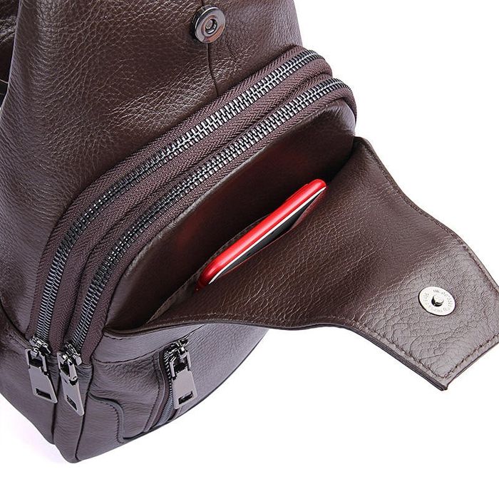 Кожаный коричневый рюкзак-слинг John McDee jd4004c купить недорого в Ты Купи