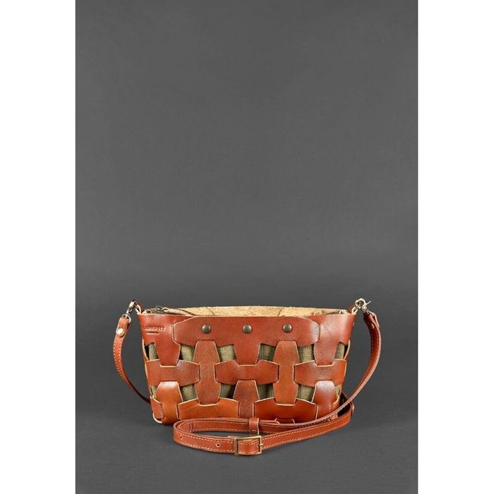 Шкіряна плетена жіноча сумка BlankNote Пазл Krast S Світло-Коричнева (BN-BAG-31-k) купити недорого в Ти Купи