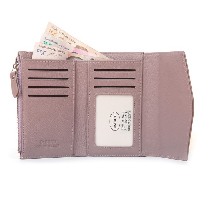 Женский кожаный кошелек Classik DR. BOND WN-23-18 pink-purple купить недорого в Ты Купи