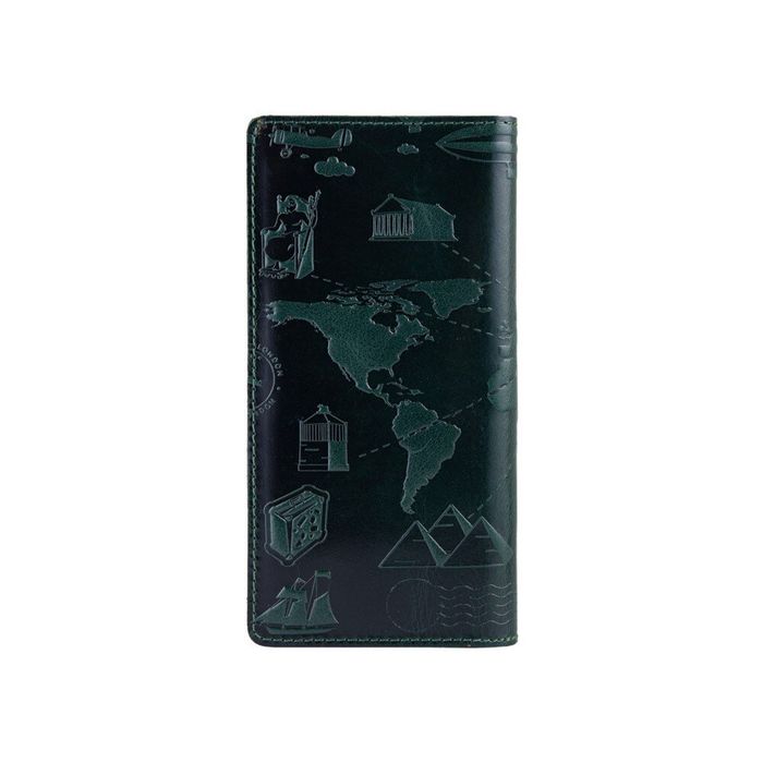 Кожаный бумажник Hi Art WP-02 Crystal Green 7 wonders of the world Зелёный купить недорого в Ты Купи