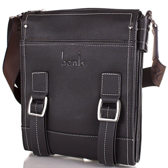 Мужская черная практичная сумка-планшет из качественного кожзаменителя BONIS купить недорого в Ты Купи