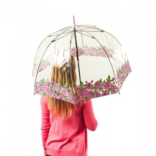 Женский механический прозрачный зонт-трость Fulton Birdcage-2 L042 - Coming Up Roses купить недорого в Ты Купи