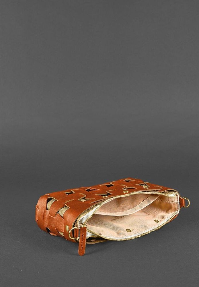 Шкіряна плетена жіноча сумка BlankNote Пазл S світло-коричнева Krast BN-BAG-31-K купити недорого в Ти Купи