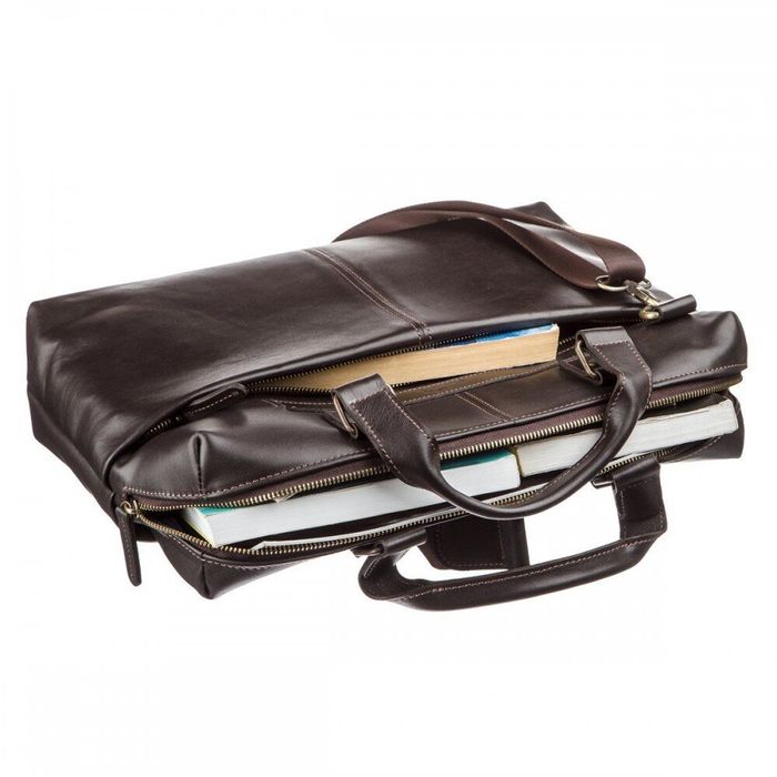 Чоловіча темно-коричнева шкіряна сумка для ноутбука SHVIGEL 11247 купити недорого в Ти Купи