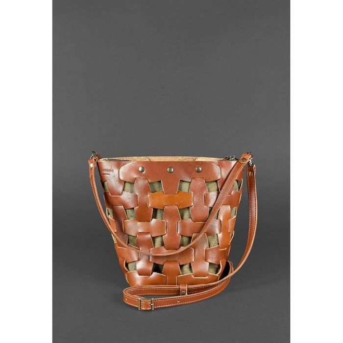 Шкіряна плетена жіноча сумка BlankNote Пазл Krast M Світло-Коричнева (BN-BAG-32-k) купити недорого в Ти Купи