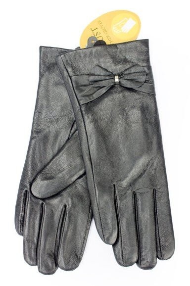 Женские черные перчатки из натуральной кожи Shust Gloves L купить недорого в Ты Купи