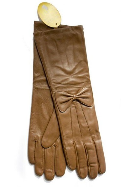 Женские коричневые кожаные длинные перчатки Shust Gloves купить недорого в Ты Купи