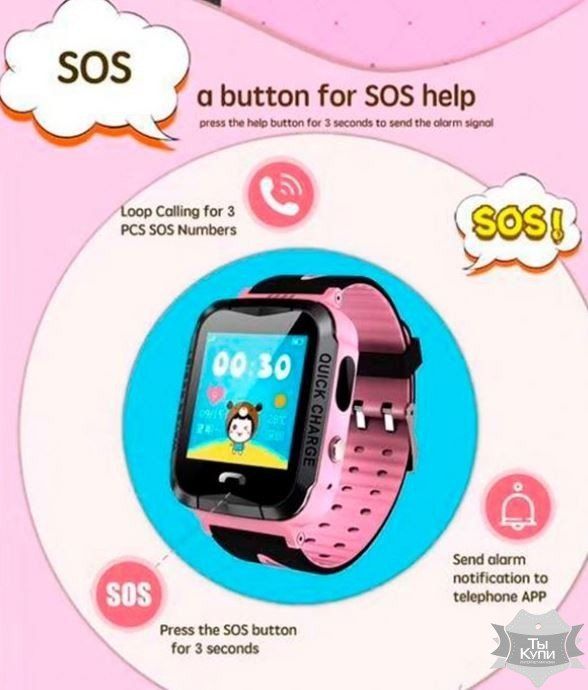 Детские смарт-часы UWatch Smart GPS V6G Purple WaterProof (11111) купить недорого в Ты Купи