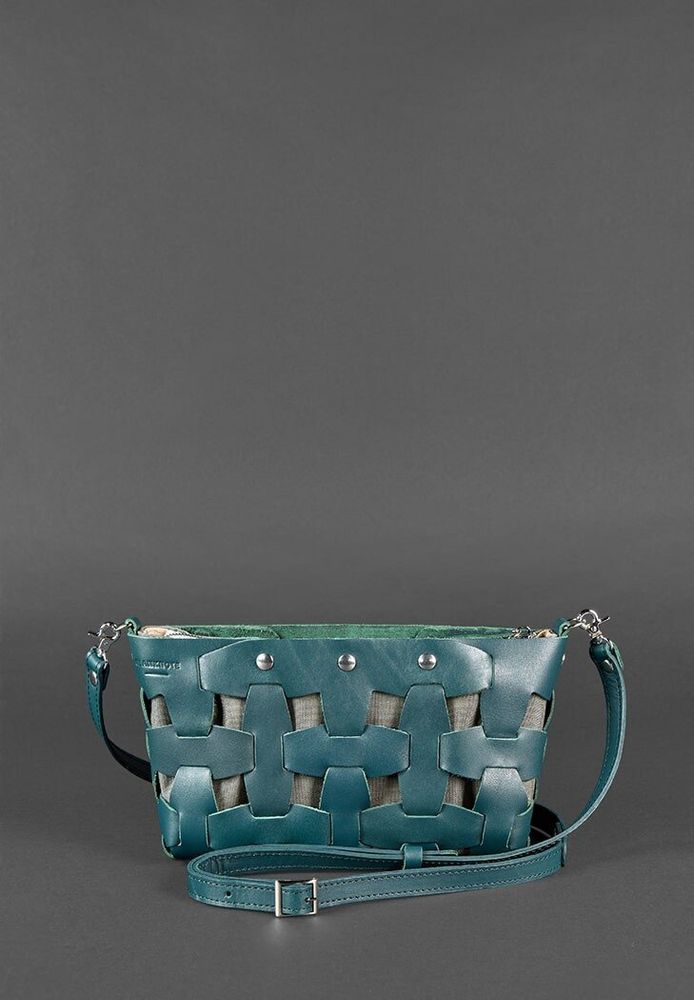 Шкіряна плетена жіноча сумка BlankNote Пазл S зелена Krast BN-BAG-31-MALACHITE купити недорого в Ти Купи