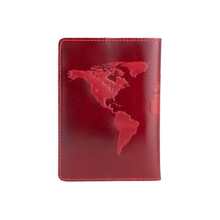 Шкіряна обкладинка на паспорт HiArt PC-01 World Map червона Червоний купити недорого в Ти Купи