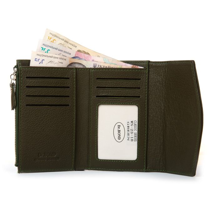 Шкіряний жіночий гаманець Classik DR. BOND WN-23-18 green купити недорого в Ти Купи