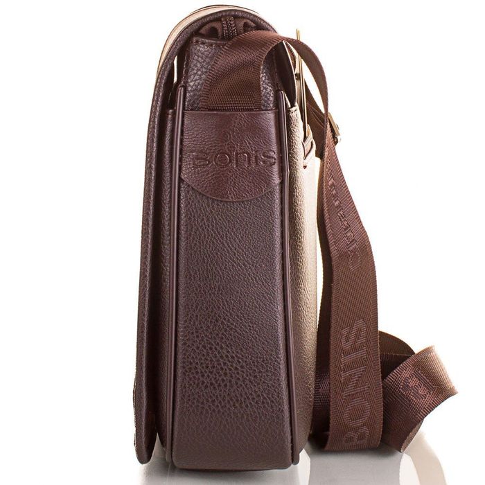 Чоловіча коричнева містка сумка-почтальонка з якісного шкірозамінника BONIS купити недорого в Ти Купи