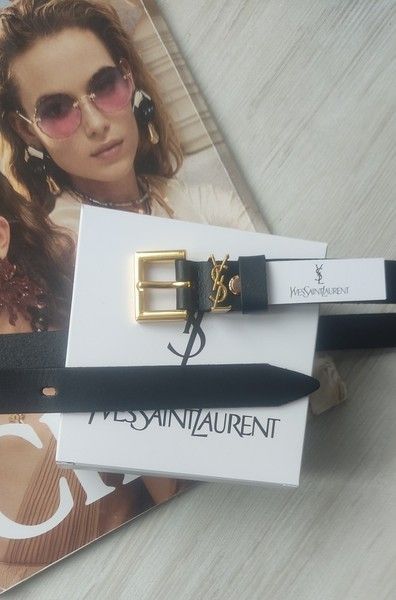 Жіночий ремінь шкіряний Yves Saint Laurent black пряжка золото купити недорого в Ти Купи