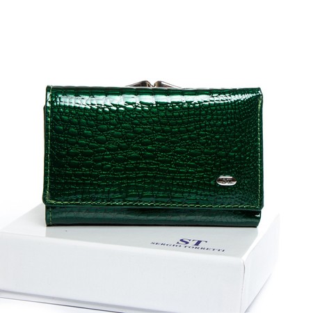 Женский кожаный лаковый кошелек SERGIO TORRETTI W5 dark-green купить недорого в Ты Купи