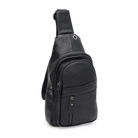 Мужской кожаный рюкзак через плечо Borsa Leather k1338-black купить недорого в Ты Купи