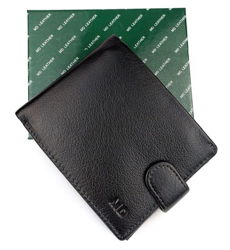 Мужской кожаный кошелек с окошком для документов MD Leather MD-22-538 (JZ6722) черный купить недорого в Ты Купи