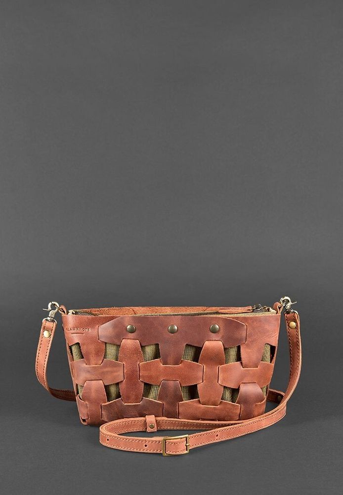 Плетеная сумка из натуральной кожи BlankNote Пазл S светло-коричневая Crazy Horse BN-BAG-31-K-KR купить недорого в Ты Купи
