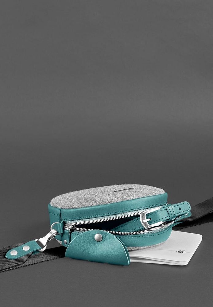 Женская фетровая круглая сумка BlankNote Таблетка с кожаными бирюзовыми вставками BN-BAG-23-FELT-TIFFANY купить недорого в Ты Купи