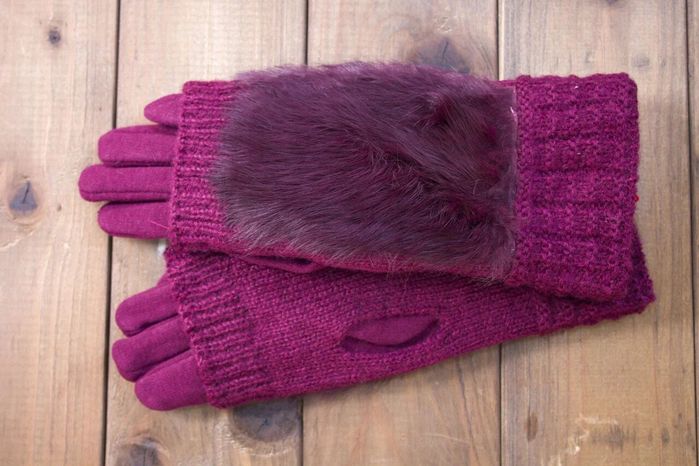 Жіночі рукавички комбіновані стрейч + в'язка бордові 1973s2 M купити недорого в Ти Купи