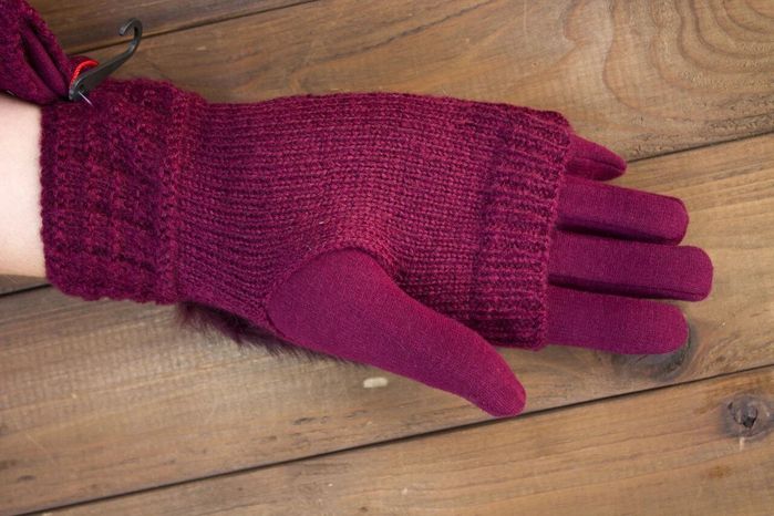 Женские перчатки комбинированные стрейч+вязка бордовые 1973s2 M купить недорого в Ты Купи