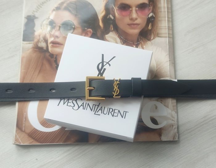 Жіночий ремінь шкіряний Yves Saint Laurent black пряжка золото купити недорого в Ти Купи
